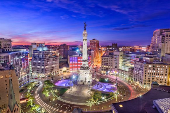 Skyline over Monument Circle Indianapolis Indiana USA