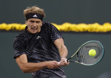 Tennis player hits the ball during a tennis game