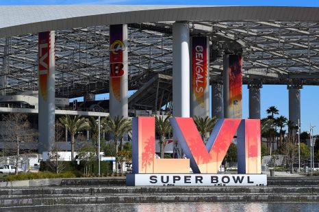 A view of the Super Bowl sign outside SoFi Stadium