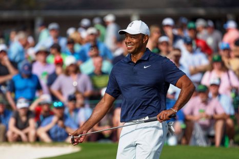 Tiger Woods looks on during a practice round